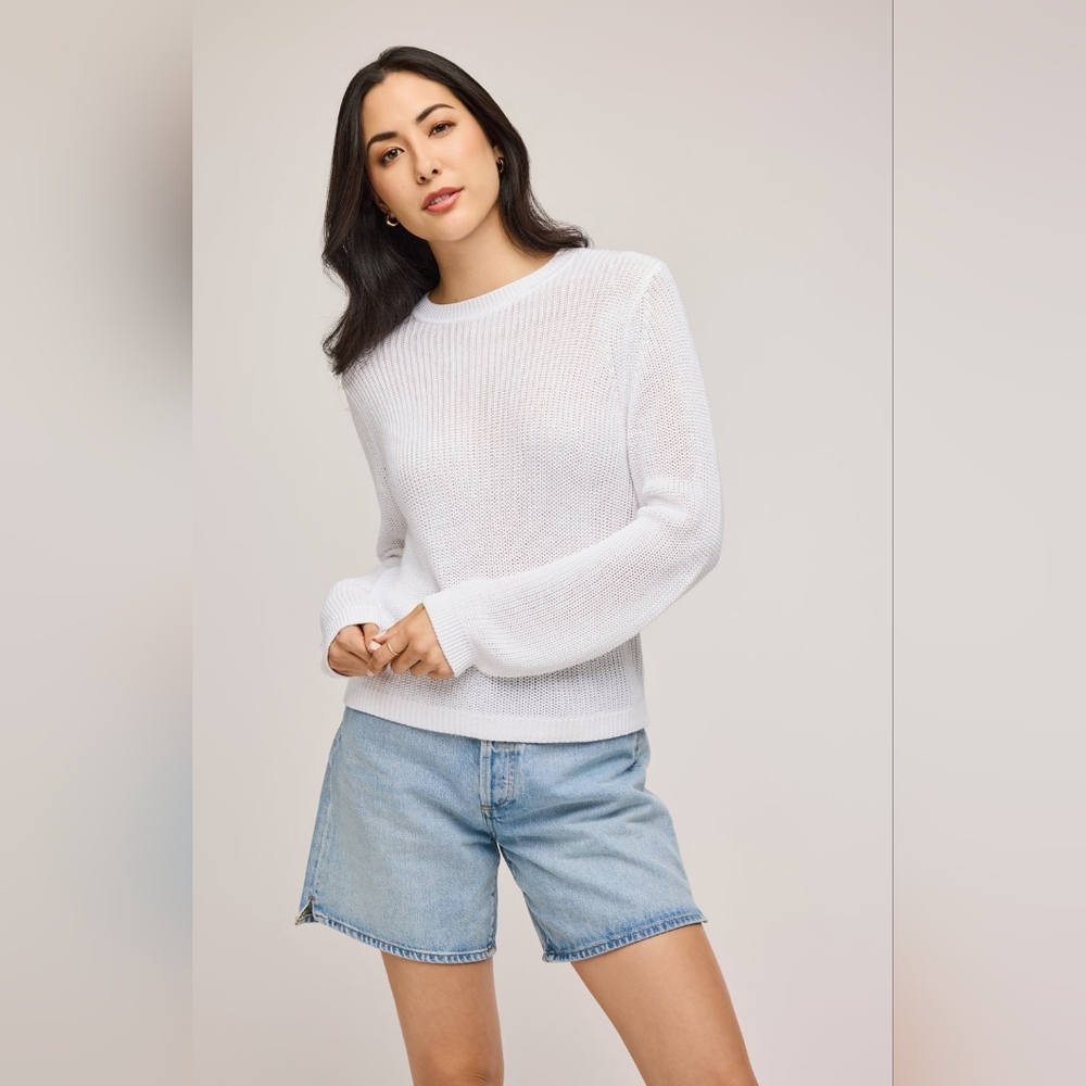Gentle Fawn White Crew Neck Sweater With Back Cutout Detail